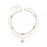 2Pcs 2 Style Clear Cubic Zirconia Star Pendant Necklaces Set with Brass Chains, Natural Mixed Gemstone Beaded Necklaces for Women, 16.22~17.60 inch(41.2~44.7cm), 1Pc/style(NJEW-JN04171)