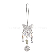 Natural Fluorite Butterfly Hanging Suncatcher Pendant Decoration, Sun Star Crystal Ball Prism Pendants, 230mm(DJEW-PW0008-19-34)
