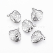 304 Stainless Steel Charms, Scallop, Stainless Steel Color, 14x13x4mm, Hole: 1mm(STAS-P175-38P)