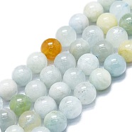 Natural Aquamarine Beads Strands, Round, 8~9mm, Hole: 0.8mm, about 48~52pcs/strand, 15.35''~16.54''(39~42cm)(G-K245-A15-04)