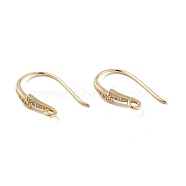 Rack Plating Brass Micro Pave Cubic Zirconia Earring Hooks, with Horizontal Loop, Long-Lasting Plated, Cadmium Free & Lead Free, Lightning, Real 14K Gold Plated, 19x3.5mm, Hole: 1.8mm, 20 Gauge, Pin: 0.8mm(KK-D083-14G)