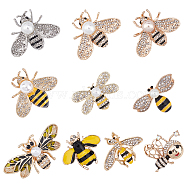 NBEADS Alloy Enamel Bee Brooches, with Rhinestone and Plastic Beads, Mixed Color, 10pcs/box(JEWB-NB0001-05)