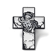 Religion Enamel Pins, Black Alloy Brooch for Backpack Clothes, Cross & Jesus, 30.5x23.5x1.5mm(JEWB-K001-04G-EB)