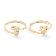 Ion Plating(IP) 201 Stainless Steel Cuff Rings, Open Rings, Numbers 5 with Heart, Real 18K Gold Plated, Number 5: 4.5x8.5mm, US Size 11, Inner Diameter: 20.5mm(RJEW-M136-01G-G)