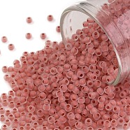 TOHO Round Seed Beads, Japanese Seed Beads, (779FM) Salmon Lined Crystal Rainbow Matte, 11/0, 2.2mm, Hole: 0.8mm, about 1110pcs/bottle, 10g/bottle(SEED-JPTR11-0779FM)