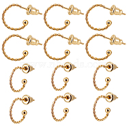30Pcs 304 Stainless Steel Round Twist Stud Earrings, Half Hoop Earrings for Women, with 30Pcs 304 Stainless Steel Ear Nuts, Real 18K Gold Plated, 12.5x18.5x1.2mm, Pin: 0.7mm(STAS-BBC0003-07)