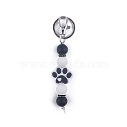 Round & Dog Paw Print Silicone Beaded Keychain, with Iron Findings, for Car Backpack Pendant Accessories, WhiteSmoke, 11.5cm(PW-WG52716-02)