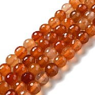 Natural Carnelian Beads Strands, Faceted(128 Facets), Round, 10mm, Hole: 1mm, about 36~38pcs/strand, 14.17~14.96 inch(36~38cm)(G-E571-35C)