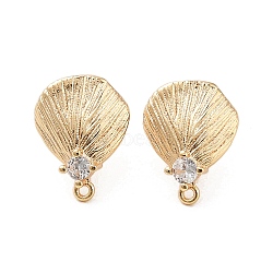 Brass with Clear Cubic Zirconia Stud Earring Findings, Leaf, Real 18K Gold Plated, 15.5x12mm, Hole: 1mm, Pin: 0.7x10.5mm(KK-G491-57B-G)