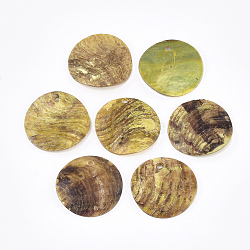 Spray Paint Natural Akoya Shell Pendants, Mother of Pearl Shell Pendants, Flat Round, Goldenrod, 20x1~2mm, Hole: 1.5mm(SHEL-S274-75A-07)
