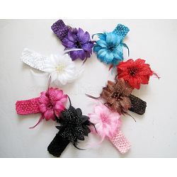 Cotton Elastic Baby Headbands, for Girls, Hair Accessories, with Feather, Flower, Mixed Color, 280x38mm(OHAR-S197-036)