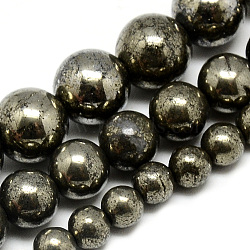 Natural Pyrite Beads Strands, Round, Dark Slate Gray, 6mm, Hole: 1mm, about 66pcs/strand, 16.3 inch(41.4cm)(X-G-S265-03-6mm)