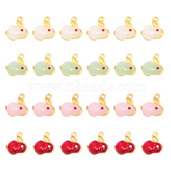 CHGCRAFT 24Pcs 4 Styles Alloy Enamel Pendants, with Glass, Imitation Jade, Light Gold, Rabbit, Mixed Color, 17x15~16x5.5mm, Hole: 1.8mm, 6pcs/style(ENAM-CA0001-53)