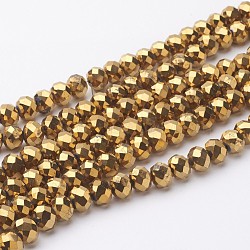 Electroplate Glass Beads Strands, Faceted, Rondelle, Golden Plated, 10x7mm, Hole: 1mm, about 70~72pcs/strand, 18 inch(X-GR7X10MMY-G)
