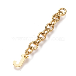 304 Stainless Steel Chain Extender, with Cable Chain and Letter Charms, Golden, Letter.J, Letter J: 11x8x0.7mm, 67.5mm, Link: 8x6x1.3mm(STAS-K206-09G-J)
