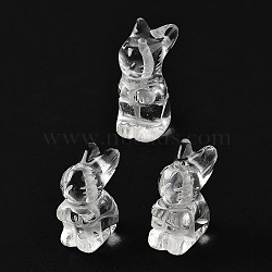 Chinese Zodiac Natural Quartz Crystal Carved Beads, Rock Crystal Animal Beads, Rabbit, 19x15x9mm, Hole: 1mm(G-D300-01B)