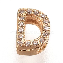 Golden Plated Brass Micro Pave Cubic Zirconia Slide Charms, Letter, Clear, Letter.D, 7~7.5x1.5~6.5x3mm, Hole: 6x1mm(ZIRC-L075-61D-G)