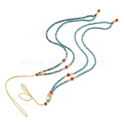 Adjustable Natural Turquoise Beaded Necklace Making, with Natural Amber Beads, Long-Lasting Plated Brass Bead and Nylon Thread, 30.7 inch(78cm)(MAK-G012-02)