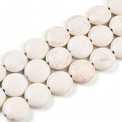 Synthetic Magnesite Beads Strands, Flat Round, White, 16x6~7mm, Hole: 1mm, 24pcs/strands, 14.96 inch(X-TURQ-D063-7)