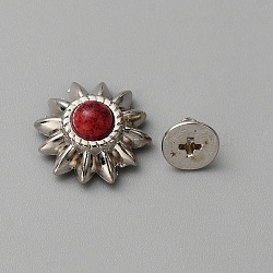 Zinc Alloy Buttons, with Synthetic Turquoise and Iron Screws, for Purse, Bags, Leather Crafts Decoration, Chrysanthemum, Red, 13x6mm, Hole: 2.5mm(BUTT-WH0028-38C)