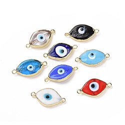 Handmade Horse Eye Evil Eye Lampwork Links Connectors, with Golden Tone Brass Finding, Long-Lasting Plated, Cadmium Free & Lead Free, Mixed Color, 14x28x5mm, Hole: 1.8mm(LAMP-P057-07G)