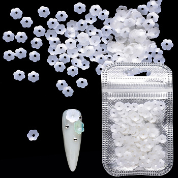 Shining Nail Art Glitter, Manicure Sequins, DIY Sparkly Paillette Tips Nail, Matte Style, Flower, White, 6.5x6x1.5mm, Hole: 1.4mm, about 2g/bag