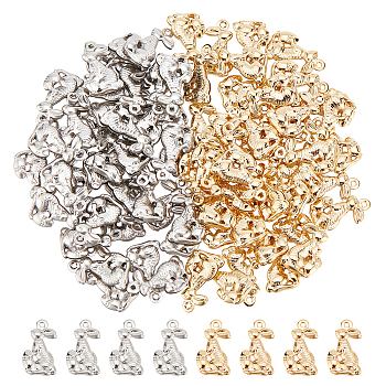 DICOSMETIC 80Pcs 2 Colors Easter 304 Stainless Steel Pendants, Easter Bunny, Golden & Stainless Steel Color, 18x10x3.5mm, Hole: 1mm, 40pcs/color