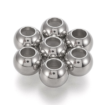 202 Stainless Steel Beads, with Rubber Inside, Slider Beads, Stopper Beads, Stainless Steel Color, 7.8x6.2mm, Hole: 3.5mm