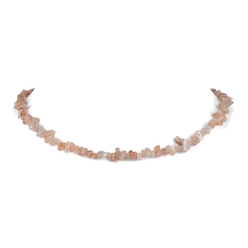 Natural Sunstone Chip Beaded Necklace, Golden, 15.94~15.98 inch(40.5~40.6cm)