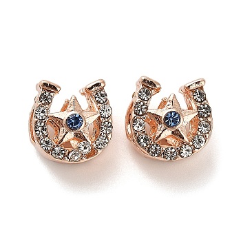 Alloy Rhinestone European Beads, Large Hole Beads, Horseshoe with Star, Rose Gold, 11x10x10.5mm, Hole: 4.8mm