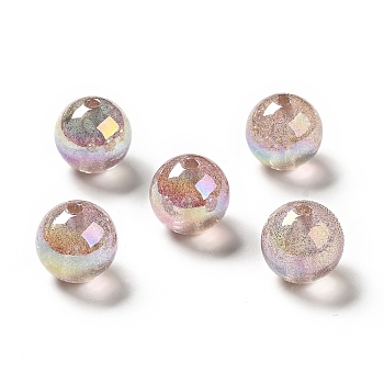 UV Plating Transparent Rainbow Iridescent Acrylic Beads, Glitter Beads, Round, Deep Pink, 15.5~16x15.5mm, Hole: 2.6~2.7mm
