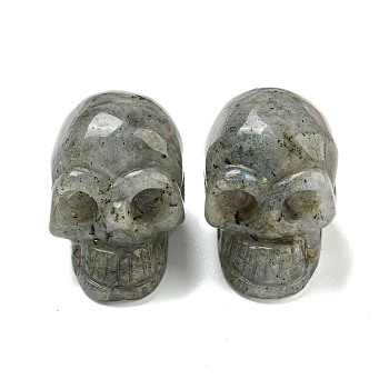 Halloween Natural Labradorite Skull Figurines, for Home Office Desktop Decoration, 28~30x23~25x26~27mm