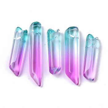 Two Tone Glass Beads, Top Drilled Beads, Bullet, Orchid, 25~40x7~8x6~7mm, Hole: 0.9mm
