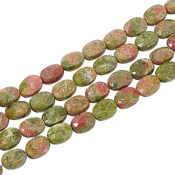 2 Strands Natural Unakite Beads Strands, Faceted, Oval, 8x6x4mm, Hole: 1mm, about 26pcs/strand, 7.80''(19.81cm)