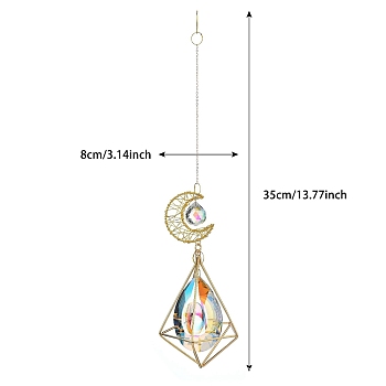 Moon & Diamond Metal Hanging Ornaments, Glass Charm Suncatchers, Teardrop, 350x80mm
