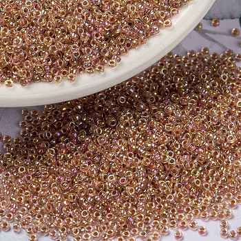 MIYUKI Round Rocailles Beads, Japanese Seed Beads, 15/0, (RR275) Dark Peach Lined Crystal AB, 1.5mm, Hole: 0.7mm, about 5555pcs/10g