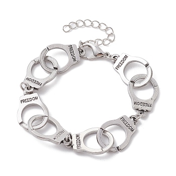 Alloy Handcuff with Freedom Link Chain Necklaces for Men Women, Antique Silver, 7-5/8 inch(19.5cm)
