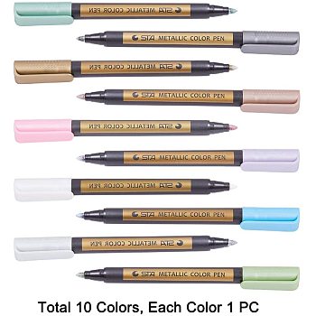 Metallic Markers Paints Pens, Graffiti Multicolor Highlighter Signature Pen, Mixed Color, 141x12~17mm, 1pc/color, 10pcs/set