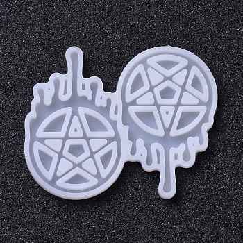 Halloween Theme DIY Pendant Silicone Molds, for Earring Making, Resin Casting Molds, For UV Resin, Epoxy Resin Jewelry Making, Bleeding Flat Round with Star Pattern, White, 65x52x4mm, Inner Diameter: 50x30mm