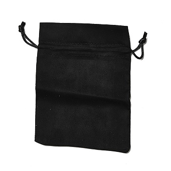 Velvet Cloth Drawstring Bags, Jewelry Bags, Christmas Party Wedding Candy Gift Bags, Rectangle, Black, 16x12cm