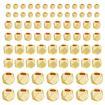 120Pcs 4 Style Brass Cube Beads, Golden, 2~5x2~5x2~5mm, Hole: 1~2.1mm. 30pcs/style
