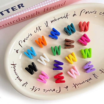 Opaque Acrylic European Beads, Large Hole Beads, Mixed Color, Letter W, 19.8~21x8.7~18.3x13.6~13.8mm, Hole: 6.3mm, 138~252pcs/500g