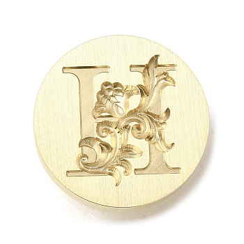 Wax Seal Brass Stamp Heads, Flower Letter Series, Golden, Letter H, 25.5x14mm, Hole: 7mm