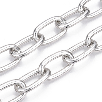 Aluminum Cable Chain, Oval Link Chains, Unwelded, Platinum, 27.5x15.5x4mm