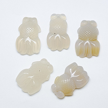 Natural White Agate Pendants, Fish, 35~35.5x23x8~9mm, Hole: 1mm