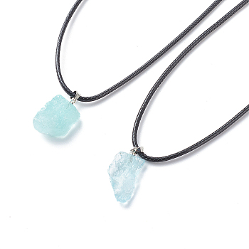 Natural Aquamarine Irregular Rough Nugget Pendant Necklace with Imitation Leather Cord, Gemstone Jewelry for Women, 17.83 inch(45.3cm)