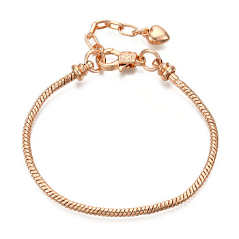 Brass European Style Bracelet Making, with Iron Extender Chain, Light Gold, 7-5/8 inch(195mm)x2.5mm