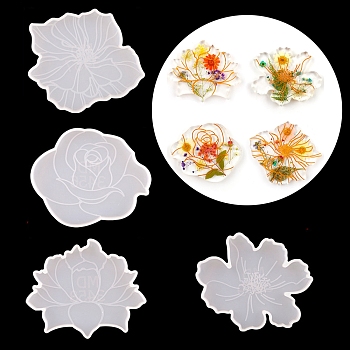 DIY Flower Cup Mat Silicone Molds,  Resin Casting Molds, For UV Resin, Epoxy Resin Craft Making, 90~98x108~115x9.5mm, 4pcs/set