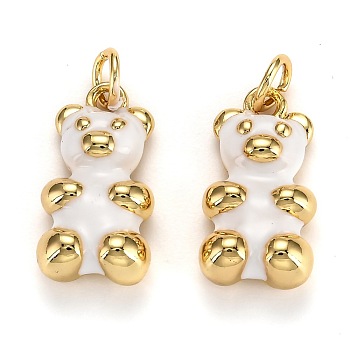 Real 18K Gold Plated Brass Pendants, with Enamel and Jump Rings, Long-Lasting Plated, Bear, White, 17.5x9x5mm, Jump Ring: 5x1mm, 3mm Inner Diameter