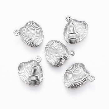 304 Stainless Steel Charms, Scallop, Stainless Steel Color, 14x13x4mm, Hole: 1mm